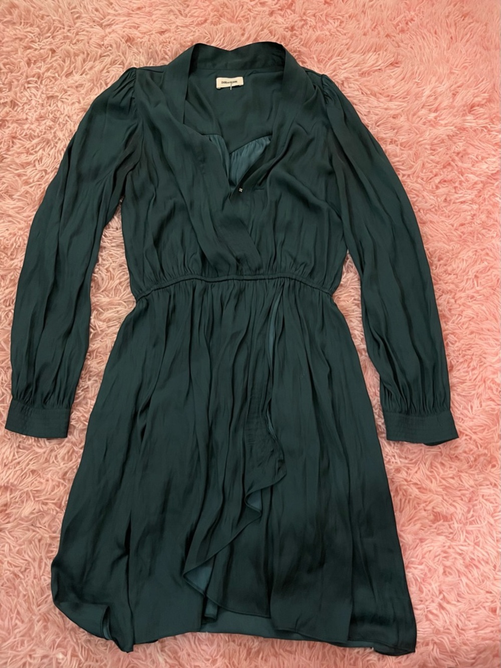 Zadig & Voltaire Emerald Green Long-Sleeve V-Neck Mini Dress small - Picture 2 of 4